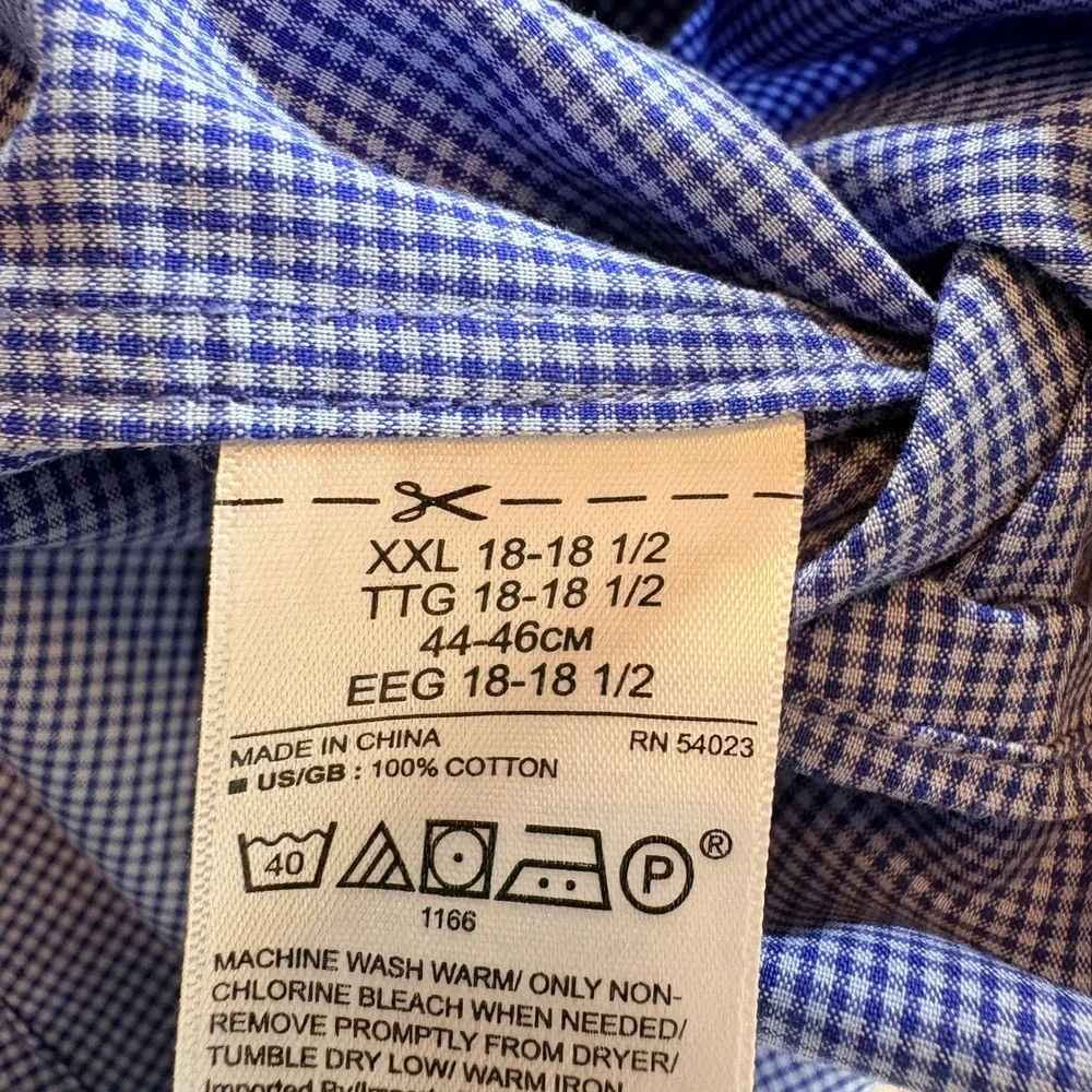 Banana Republic Dress Shirt Mens XXL Grant Slim Fit Blue Gingham Non-Iron Cotton